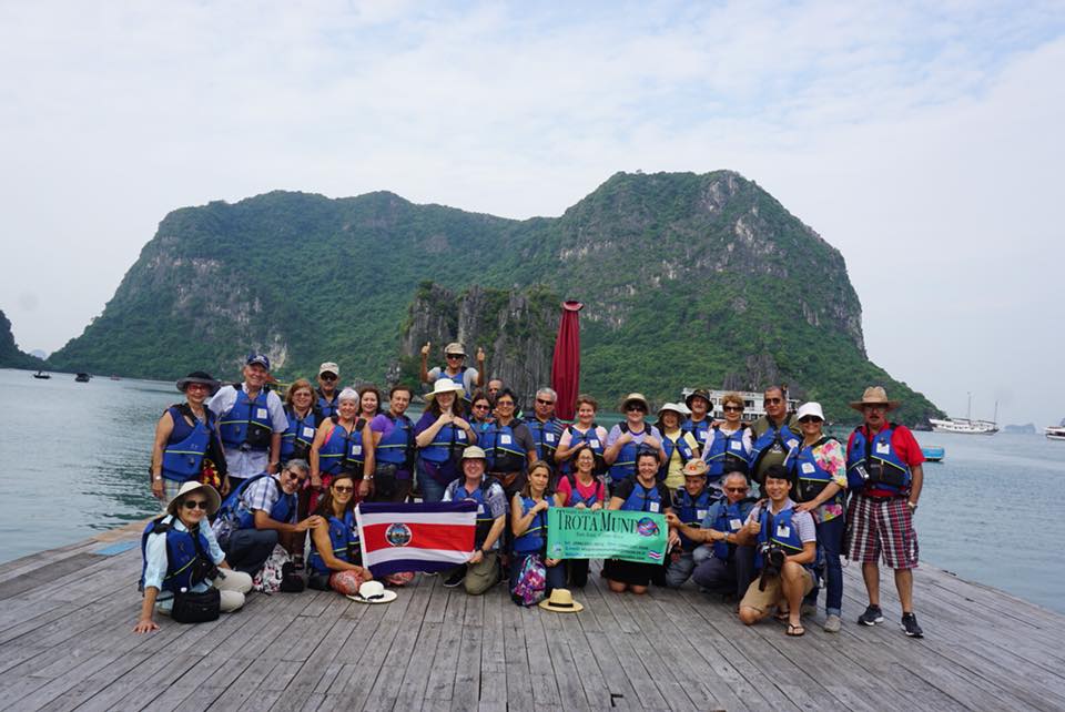 A Large Group takes a memorial picture on Ha Long Bay.